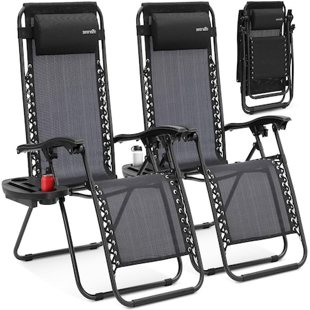 Serenelife Zero Gravity Outdoor Lounge Chairs 2 Pack, 2PK SLZGHBLK55