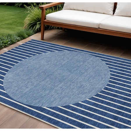 Homeroots 9' X 12' Navy Blue And Gray Striped Washable Indoor Outdoor Area Rug 597185