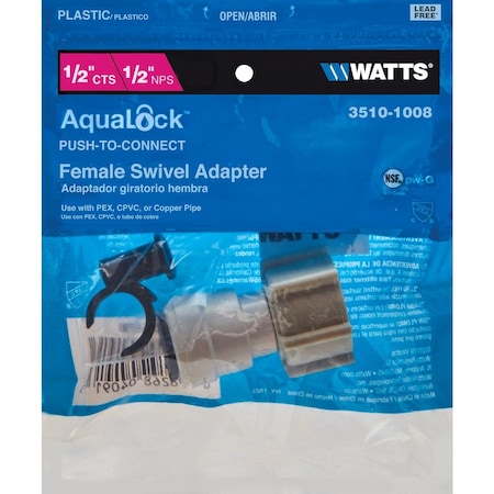 Watts Aqualock 1/2'' CTS x 1/2'' FPT Push-to-Connect Plastic Adapter 3510-1008