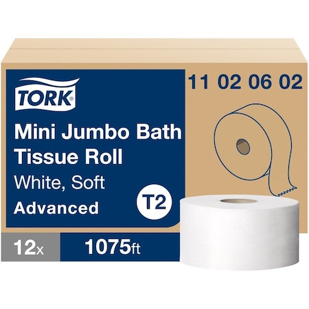 Tork Advanced Jumbo Bath Tissue, Septic Safe, 2-Ply, White, 3.48in x 751 ft, 12PK 11020602