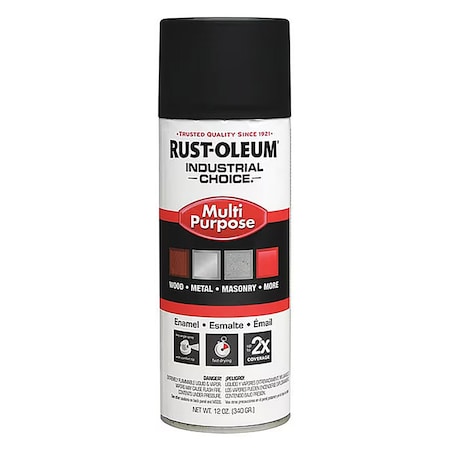 Rust-Oleum Industrial Choice 1600 System Multi-Purpose Enamel Spray Primer, Flat Black, 12 oz 257400