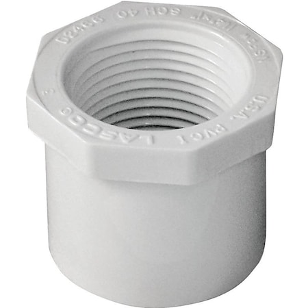 Lasco Reducing Bushing, 114 x 1 in, Spigot x FNPT, PVC, White, SCH 40 Schedule 438168BC