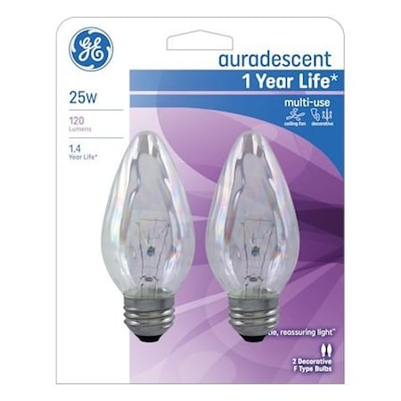 Ge Ceiling Fan Bulb, 25 W, F15 Lamp, E26 Medium Lamp Base, 170 Lumens, Auradescent Light, 2PK 75340