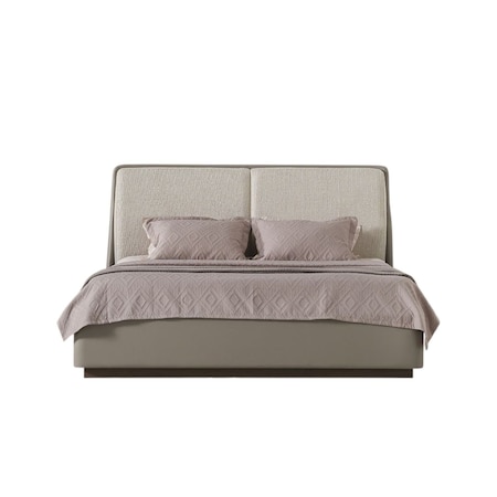 Homeroots Gray And Cream Faux Leather Upholstered King Bed Frame 606420