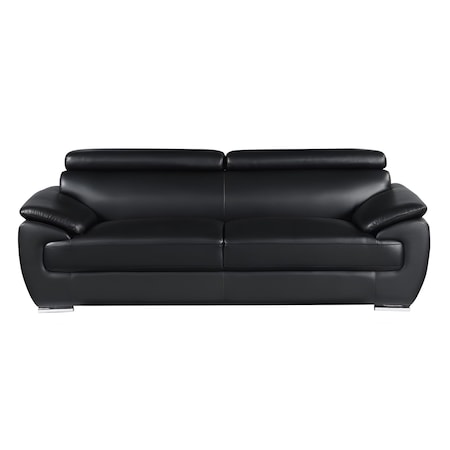 Homeroots 86" Black Leather Sofa With Silver Legs 329519