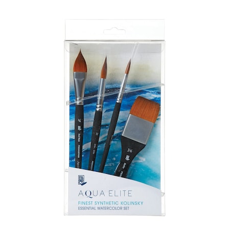 Princeton Aqua Elite Brush Box Set, Synthetic Bristles, Short Handle Watercolor Paintbrush, 4-Piece Set P4850BSET