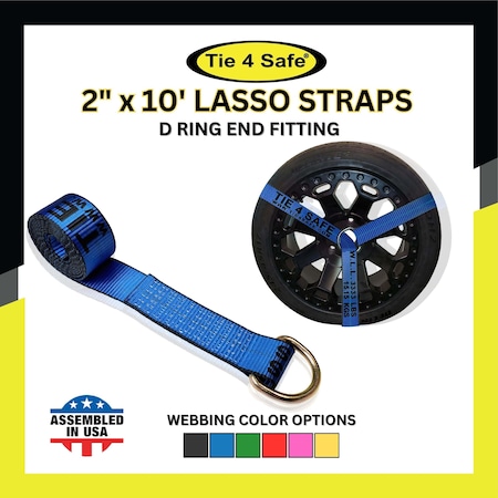 Tie 4 Safe 2'' x 10' Side Mount Wheel Net Tie Down Kit w/ Wire J Hook. WLL: 3,333 LBS Blue, 4PK RT04CK-5210-W5W27-BU-BW02P-BLK-4