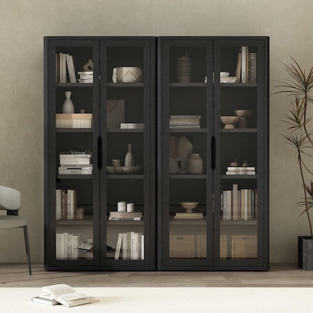 Manhattan Comfort Rivington 38in Bookcase Cabinet in Black - Set of 2 2-BC005-BK
