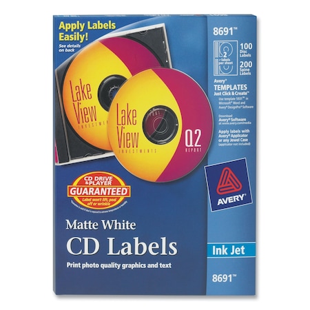 Avery Dennison Cd/Dvd Inkjet Labels, White, PK100 8691