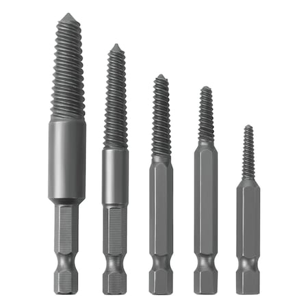 Performance Tool 5-Piece Hex Shank Spiral Screw Extractor Set W2964