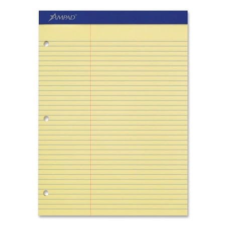 Esselte Perforated Pad, 8-1/2" x 11-3/4", College Ruled, 3-Hole Punched, Canary, 100 Sheet/Pad 20245