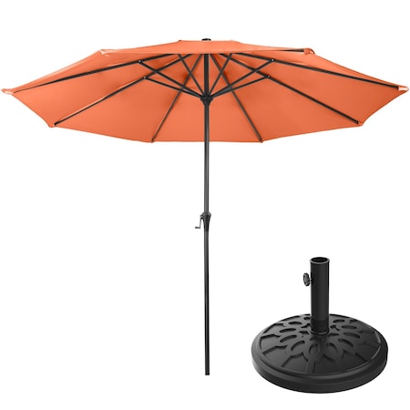 Pure Garden 9 ft Patio Umbrella with 19lb Base, Easy Crank and Orange Vented Canopy 50-LG1052B