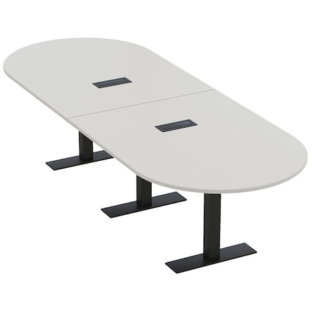 Skutchi Designs 10 Person Conference Table With Power Unit | 10' Racetrack Table | Harmony Series HAR-RAC-48X120-T.BK-U779-EBLK
