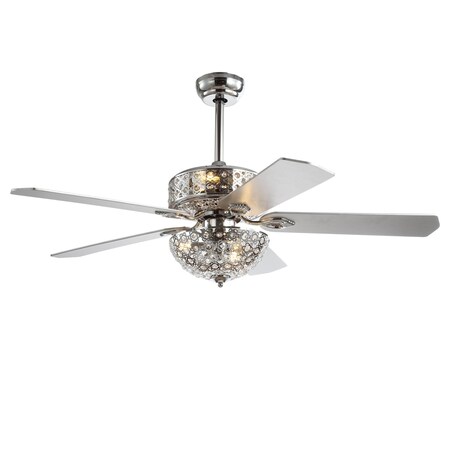 Jonathan Y Zara 52" Filigree 6-Light Metal/Wood LED Ceiling Fan, Chrome JYL9602A