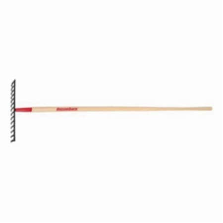 Razor-Back Steel Level Head Rake, 14 Tines, Steel Tine, Steel Head, Wood Handle, 66 in Handle Length 63112