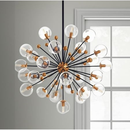 Homeroots Black And Gold Sputnik Multi Light Metal and Glass Dimmable Chandelier With Clear Shades 611339