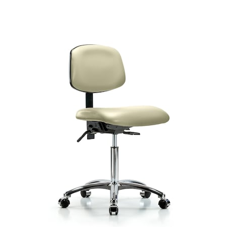 Blue Ridge Ergonomics Chair, Vinyl, Med Bench, Chrome Casters, Wht, No Arms, 22" to 29" Height, Adobe White BR-VMBCH-CR-T0-A0-NF-CC-8501
