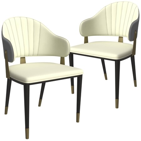 Leisuremod Aria Modern Dining Chair in Leather and Iron Legs with Curved Back in Grey, 2PK AC45GR2