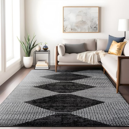 World Rug Gallery Geometric Stripe Area Rug 7 ft 10 in x 10 ft Black WR150BLACK8X10