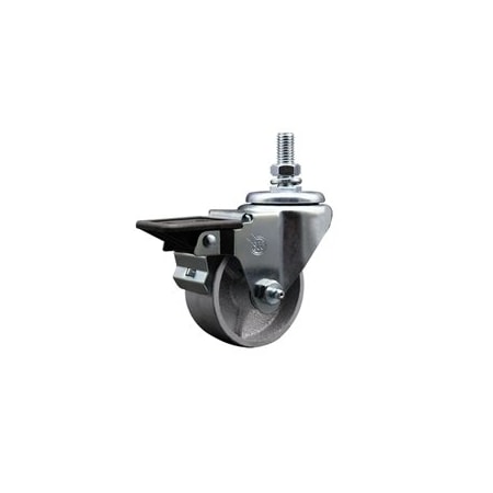 Service Caster 3 Inch Semi Steel 12 Inch Threaded Stem Caster with Brake SCC-TS20S314-SSS-PLB-121315