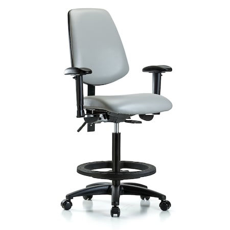 Blue Ridge Ergonomics High Bench Chair Adjustable Arms, 26" to 35" Height, Vinyl, Dove BR-VHBCH-MB-RG-T0-A1-BF-RC-8567