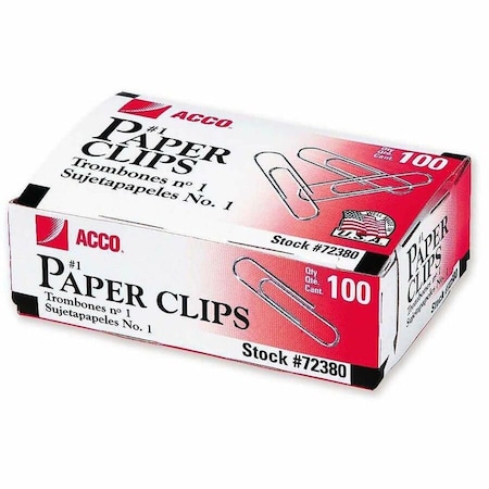 Acco Paper Clip, Silver, Steel Wire, PK1000 ACC72380