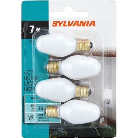 Sylvania Incandescent Lamp, 7 W, Candelabra E12 Lamp Base, 2850 K Color Temp, 3000 hr Average Life 13544