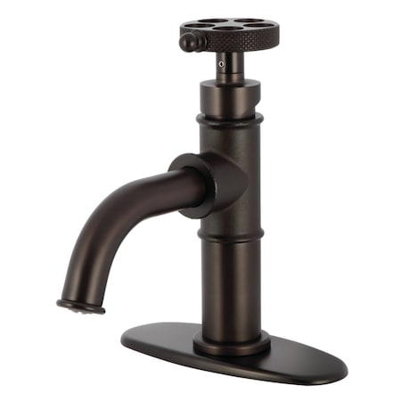 Kingston Brass One-Handle 1-Hole Bathroom Faucet with Knurled Handle, Deck Plate, and Push Pop-Up Drain KSD2825RKX