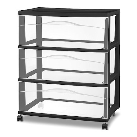 Sterilite Drawer Cabinet, Casters, Black, 3 Drawers 49309001