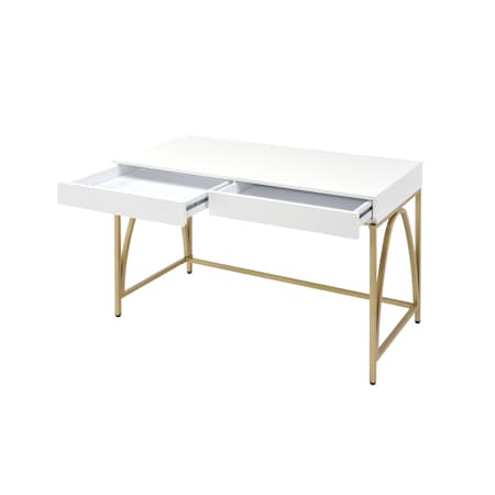 Homeroots 50" White And Gold Wood and Steel Vanity Table With Two Drawers 507546