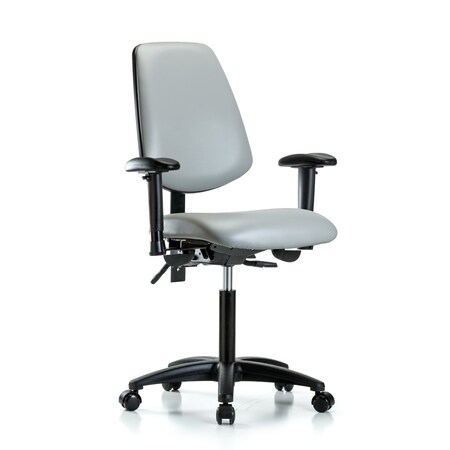 Blue Ridge Ergonomics Medium Bench Chair Adjustable Arms, 22" to 29" Height, Vinyl, Dove BR-VMBCH-MB-RG-T0-A1-NF-RC-8567