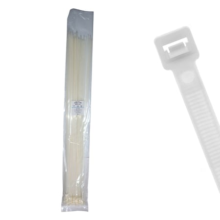Cable Ties Unlimited Cable Tie, 48 in L, 175 lb Strength, 14.96 in Max Bundle Dia, Nylon 6/6, Natural, 50PK HD48-175-9L