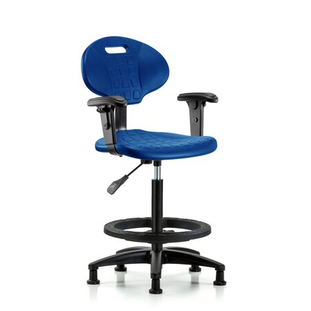 Blue Ridge Ergonomics Erie Poly Chair, High Bench, Foot Ring, Arms, Glides, Blue BR-TPHBCH-RG-A1-BF-RG-BLU