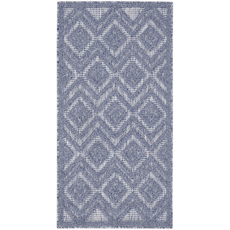 Homeroots 2' X 4' Denim Blue And Ivory Geometric Indoor Outdoor Area Rug 573839