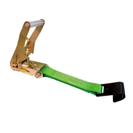 Tie 4 Safe 2'' x 12'' Fixed End w/ Ratchet and Flat Hook. WLL: 3,333 LBS Green RT04CK-501S-MH11-GR-C-1