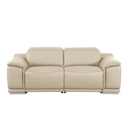 Homeroots 76in Cream and Silver Italian Leather Power Reclining Loveseat 720512
