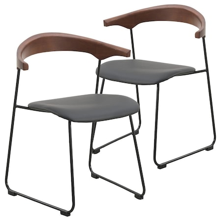 Leisuremod Lyra Collection Modern Chair in Black Walnut Color back and Black Seat, 2PK LCBW-41BL2