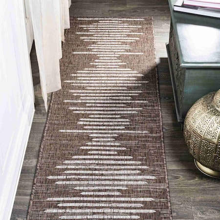 Jonathan Y Zolak Berber Stripe Geometric Brown/Beige 2 ft. x 10 ft. Indoor/Outdoor Runner Rug SMB124B-210