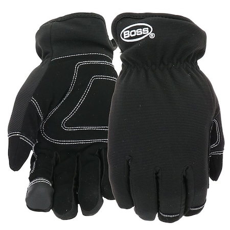 Boss Arctik Work Gloves, Men's, L, Wing Thumb, Slip-On Cuff, Polyester/Synthetic Leather, Black, PR B95261-L