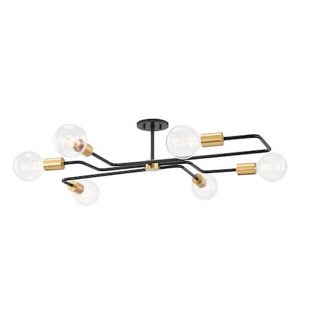 Mitzi Jena 6 Light Semi Flush 40 In. Aged Brass/Textured Black Combo H488606S-AGB/TBK