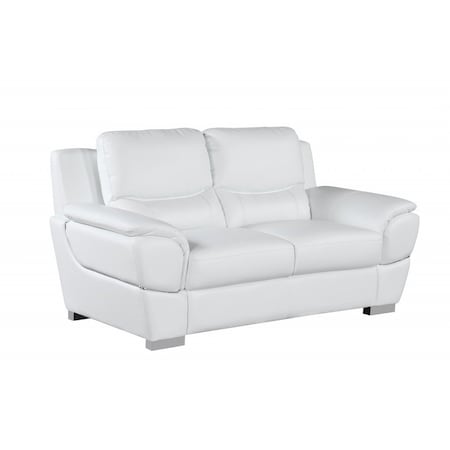Homeroots 69in White And Silver Faux Leather Love Seat 329480