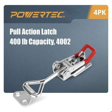 Powertec Toggle Clamp, 400 lbs Cap., 4002 Adjustable Pull Action Latch, 4PK 20333N