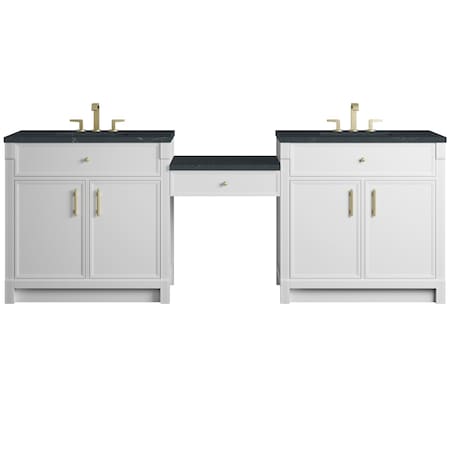 James Martin Vanities Bellshire 96" Dual Vanity Set w/24" Make-Up Counter, Bright White w/3 cm Charcoal Soapstone Sileston 660-VMC96-BW-3CSP