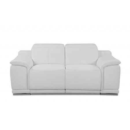 Homeroots 72in White And Silver Italian Leather Power Reclining Loveseat 477570