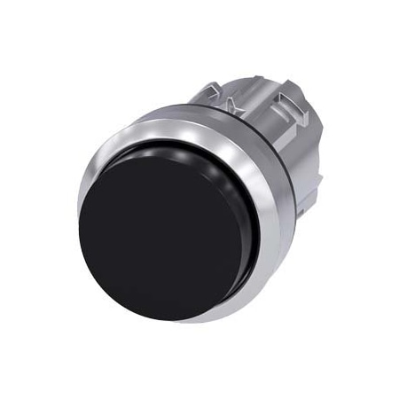 Siemens Pushbutton, 22 mm, round, metal, shiny, black, pushbutton, raised 3SU1050-0BB10-0AA0-ZY12