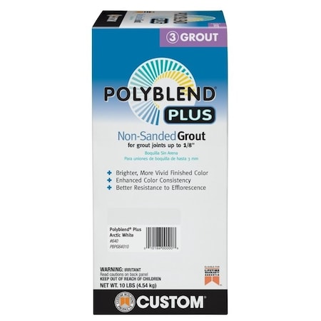 Custom Building Products Polyblend NonSanded Grout, Solid Powder, Characteristic, Arctic White, 10 lb Box PBPG64010