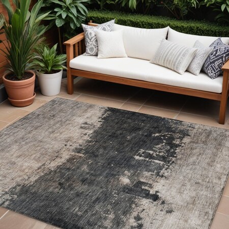 Homeroots 9' X 12' Taupe And Charcoal Abstract Washable Indoor Outdoor Area Rug 606132