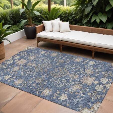 Homeroots 8' X 10' Blue Brown And Beige Floral Washable Indoor Outdoor Area Rug 605458