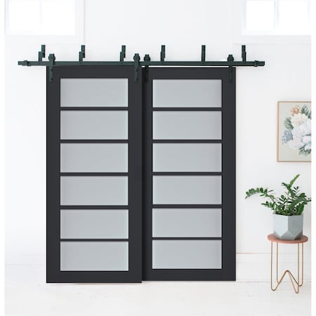 Sartodoors Sliding Closet Barn Bypass Doors with Frosted Glass 72x84 (2* 36x84) Solid Core Modern Interior VEREGIO7602BBB-ANT-7284