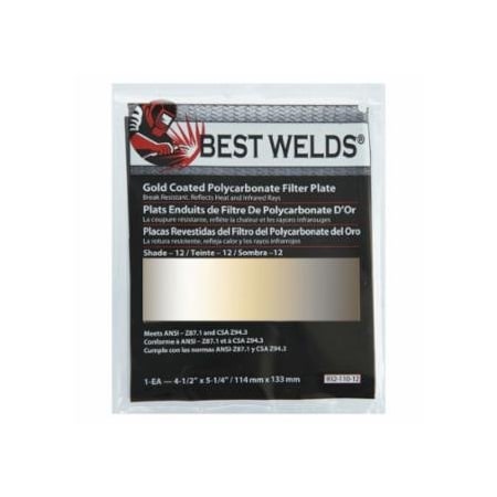 Best Welds Gold Coated Filter Plate, Gold/12, 4-1/2 in x 5-1/4 in, Polycarbonate 901-932-110-12
